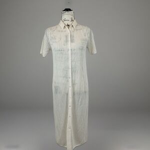 UNIQLO XS Cream Knit Shirt Dress Short Sleeve Button‎ Down Sheer Casual
